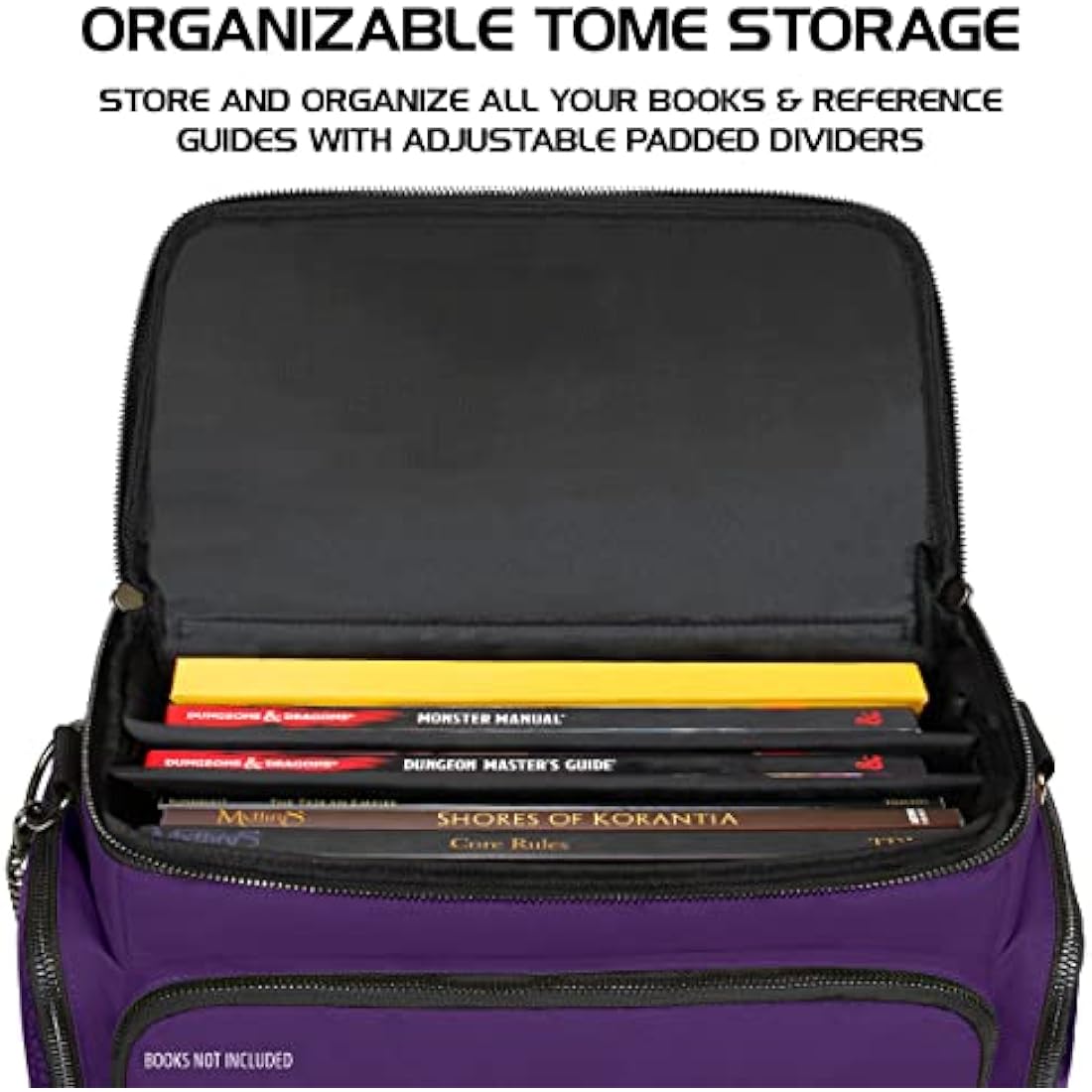 ENHANCE Collector's Edition RPG Adventurer's DND Bag - Dragon Hide Exterior Travel RPG Bag with Tabletop Miniatures Storage Vault, Mat Holder, DND Dice & Token Pockets, Fits 4-8 Books (Dragon Purple)