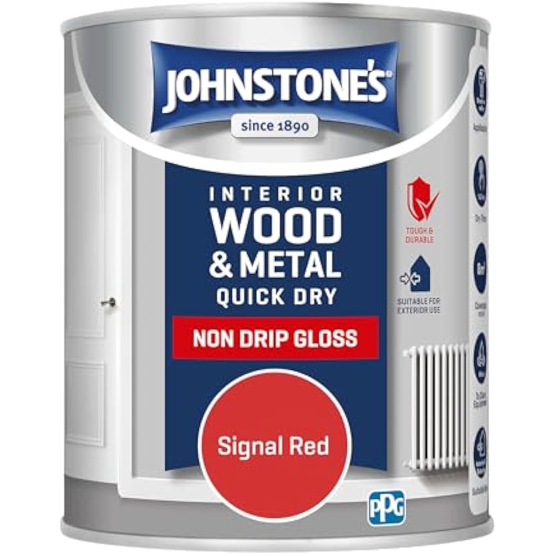 Johnstone's - Wood & Metal Paint - Gloss Finish - Signal Red - 750ml - Water Based - Non Drip & Quick Drying - Radiator Paint - Low Odour - Dry in 1-2 Hours - 8m2 Coverage per Litre