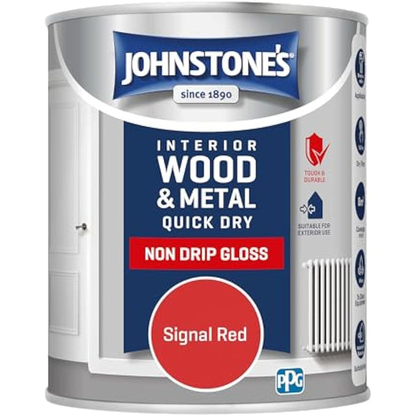 Johnstone's - Wood & Metal Paint - Gloss Finish - Signal Red - 750ml - Water Based - Non Drip & Quick Drying - Radiator Paint - Low Odour - Dry in 1-2 Hours - 8m2 Coverage per Litre