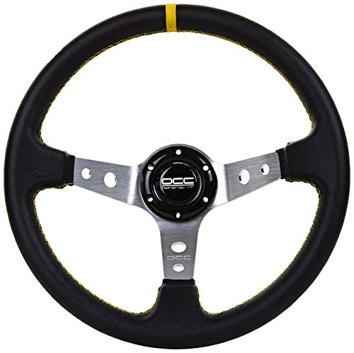 OCC MOTORSPORT OFFSET STEERING WHEEL CLASSIC MODEL PERFORATED LEATHER WITH BLACK ARMS - 90 MM FULL DISH WHEEL - 350MM (14 INCH)