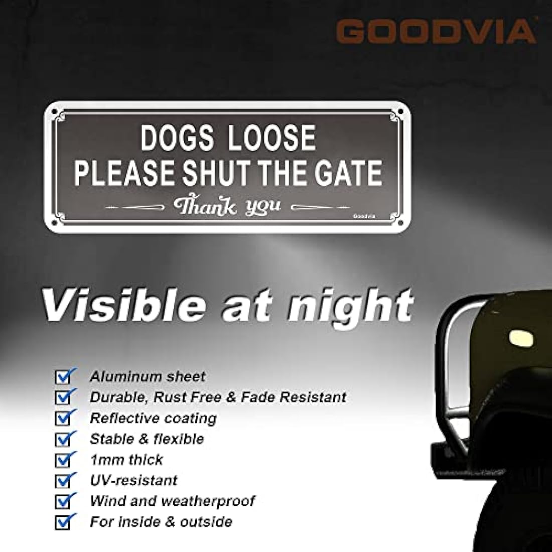 Dogs Loose Sign Dog Signs for Gates Shut The Gate Sign Aluminum 3.5'' x 9.8'' Reflective Dog Warning Signs,Fade Resistant, Waterproof, UV Resistant and Durable 1 Pack