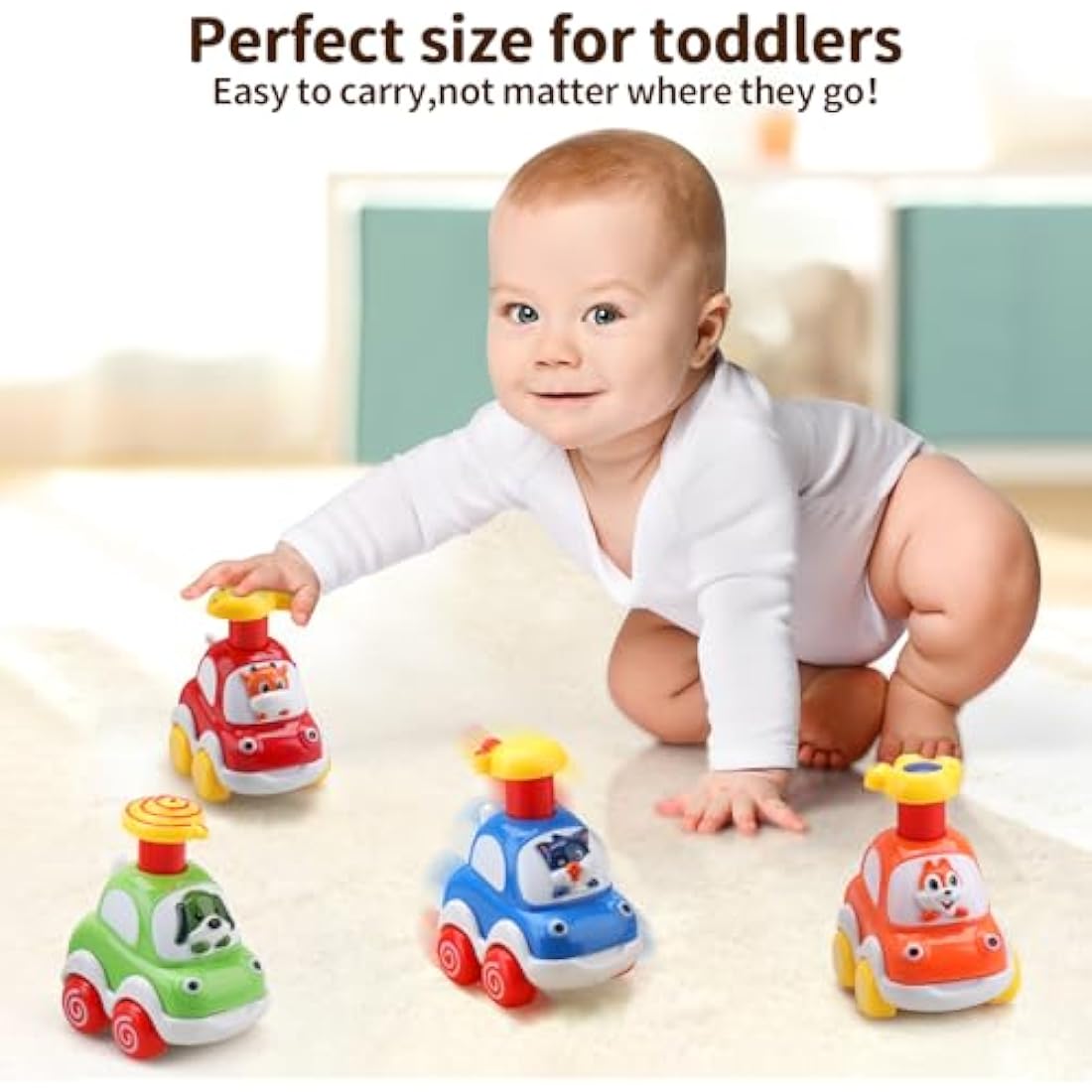 AmyBenton Baby Toy Cars for 1 2 Year Olds, 4PCS Press & Go Toy Car, Gifts for Baby Boys 1 2 Years Old