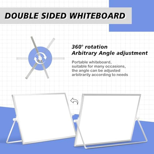 DOLLAR BOSS Magnetic Desktop Whiteboard 30x40cm Double Sided Dry Erase Small White Board with Stand, A3 Mini Whiteboard 8 Pens, 1 Eraser, 6 Magnets, for Kids Students Back to School Supplies