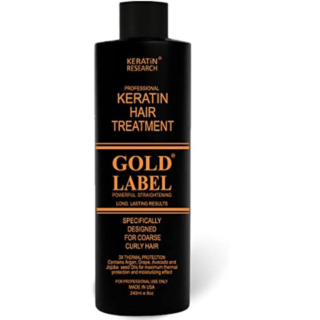 Gold Label Professional Brazilian Keratin Hair Treatment Blowout Super Strong Formula Specifically Designed for Coarse, Curly, Black, African, Dominican, and Brazilian Hair Types 240ml