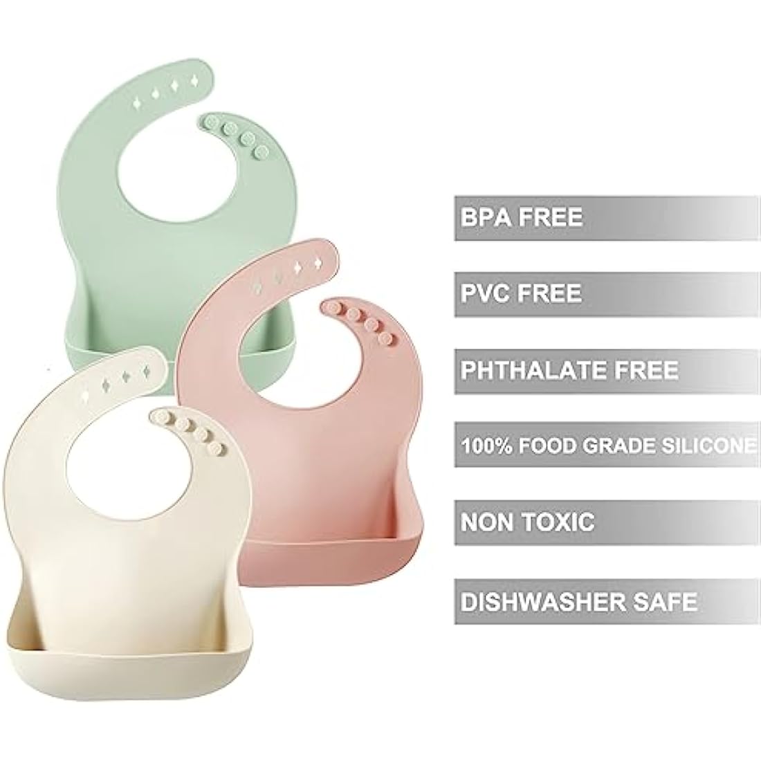 PandaEar 3 Pack Silicone Bibs for Babies & Toddlers, Waterproof Baby Bibs 6-12-18 months for Weaning, BPA Free Adjustable Baby Feeding Bib with Large Pocket Food Catcher