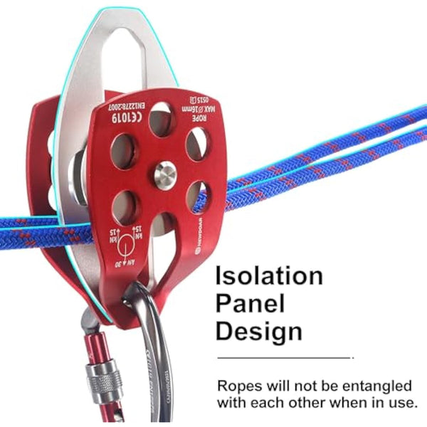 NewDoar 30KN Single/Double Pulley CE Certified Large Rescue Pulley for Diameter Max 16mm Rope Single/Double Sheave with Swing Plate for Rescue Hauling Arborist Tree Climbing