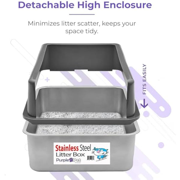 iPrimio Stainless Steel XL Cat Litter Box - Enclosed High-Sided Litter Box for Big Cats - Easy Cleaning, Odour-Resistant Pan - Durable Cat Tray with Smooth Surface, 23.5" x 15.5" x 6"