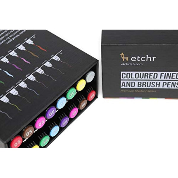 Etchr : Coloured Fineliners and Brush Pens : Set of 16