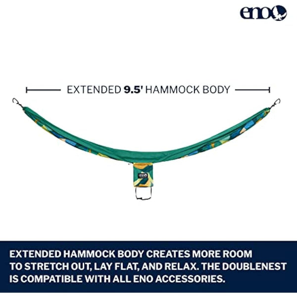 ENO, Eagles Nest Outfitters DoubleNest Print Lightweight Camping Hammock, 1 to 2 Person, Retro/Emerald