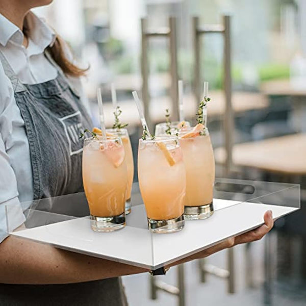 Kurtzy Clear Acrylic Plastic Serving Tray with Handles - L50 x W30cm / 19.69 x 11.81 Inches - Extra Large, Rectangular & Spill Proof - Decorative Breakfast, Tea/Coffee, Food, Drinks & Table Organiser