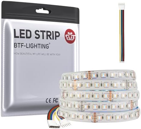 BTF-LIGHTING 5in1 RGBCCT 5050 5M 96LEDs/m 480LEDs RGB+Cold White+Warm White LED Strip DC24V Ip65 Waterproof White PCB 5 Colour in 1 LED for Room Home Decoration(Strip Only)
