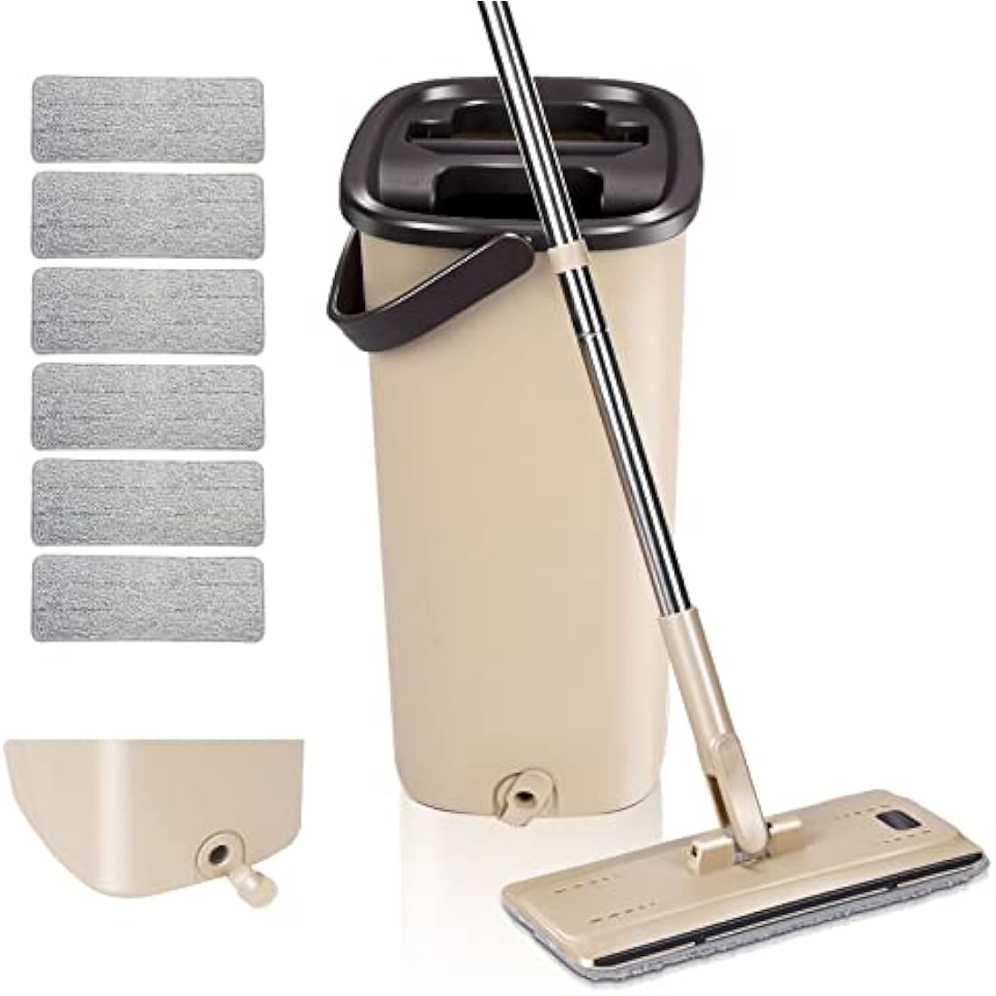 Masthome Mop and Buckets Sets, Flat Mop and Bucket Set, Microfibre Squeeze Mops for Cleaning Floors with 6pc Reusable Pads for Wet & Dry Use, Floor Mops for Cleaning Hardwood Laminate Tile Floors
