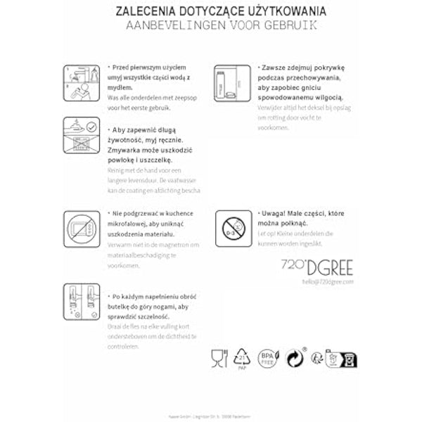 720°DGREE Vaccum Insulated Water Bottle + Infuser “noLimit“ - 950ml - Leakproof, BPA-Free, Thermo Stainless Steel Flask - Carbonated Drinks, Sports, School, Travel, Hiking, Outdoor +Sports-Cap