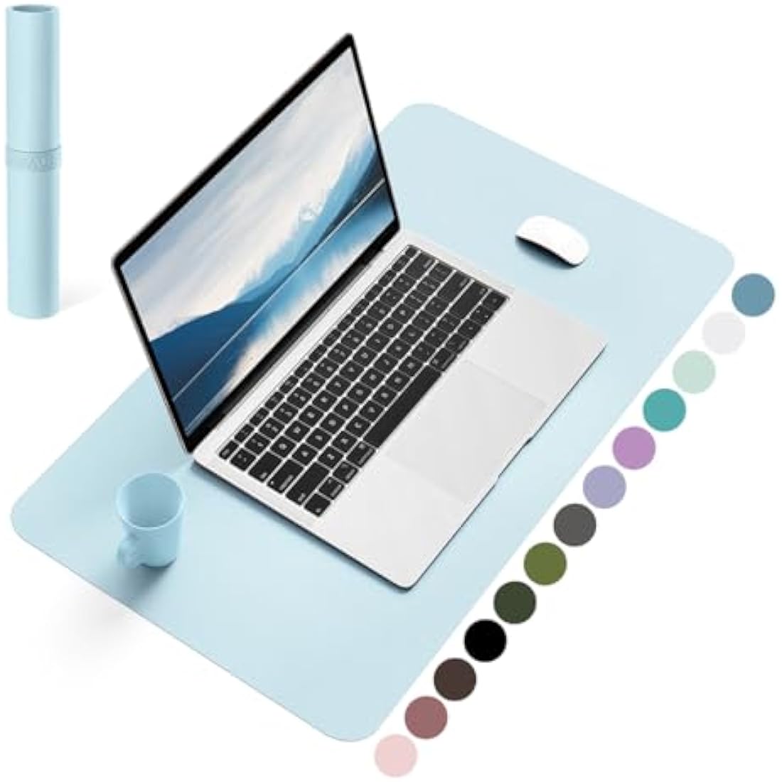 YSAGi Non-Slip Desk Pad, Waterproof PVC Leather Desk Table Protector, Ultra Thin Large Mouse Pad, Easy Clean Laptop Desk Writing Mat for Office Work/Home/Decor (60 x 35 cm, Light Blue)