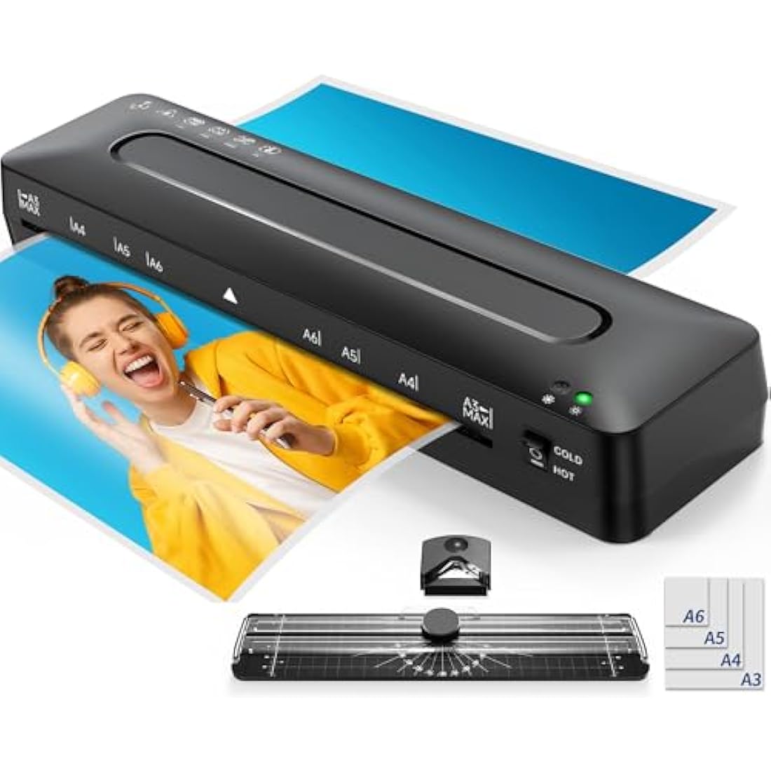 A3 Laminator Machine Laminating Machine - Cold and Thermal Laminator with Laminating Sheets for A3/A4/A5/A6, 5-in-1 Lamination Machine with Paper Trimmer and Corner Rounder for Home Office School