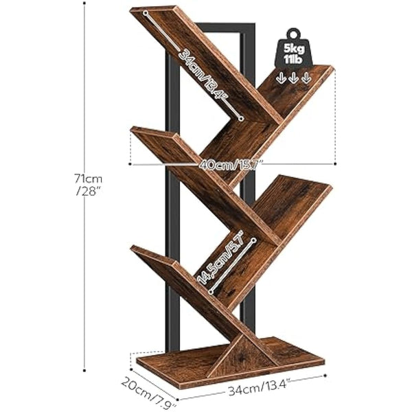 HOOBRO Tree Book Shelf 71 cm, 4-Tier Small Bookcase, Floor Free Standing Bookshelf, Desktop Bookcase, Display Book Magazine CDs Rack, Rustic Brown and Black EBF04SJ01G1