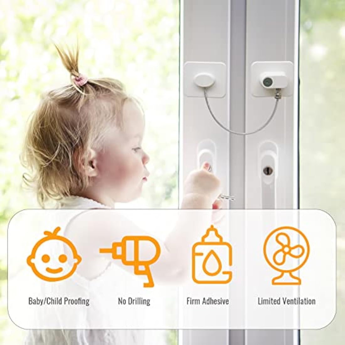 2 Pack Window Safety Locks with Keys, NewBinn Child Baby Safety Security Refrigerator Locks Cable, Adhesive Window Opening Restrictors Security Locks for Fridge Freezer Childproof