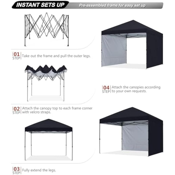 ABCCANOPY 2.5x2.5M Pop up Gazebo With Two Side Panels Upgraded Roller Bag, 4 Weight Bags, Stakes and Ropes (Black)