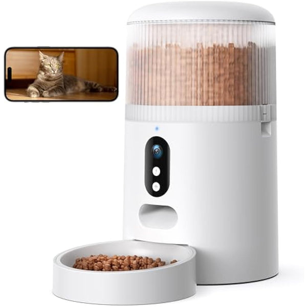 Faroro Automatic Cat Feeder with Camera, 3MP HD Video with Night Vision, 5G/2.4G WiFi Cat Feeder with APP Control, 2-Way Audio, Low Food Sensor, Motion Alerts for Cats and Dogs