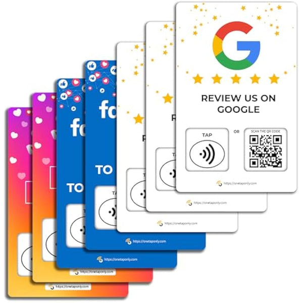 7 Social Tap Cards | Review QR Code | Contactless Review Card | NFC Tap Card | Unlimited Use NFC Cards