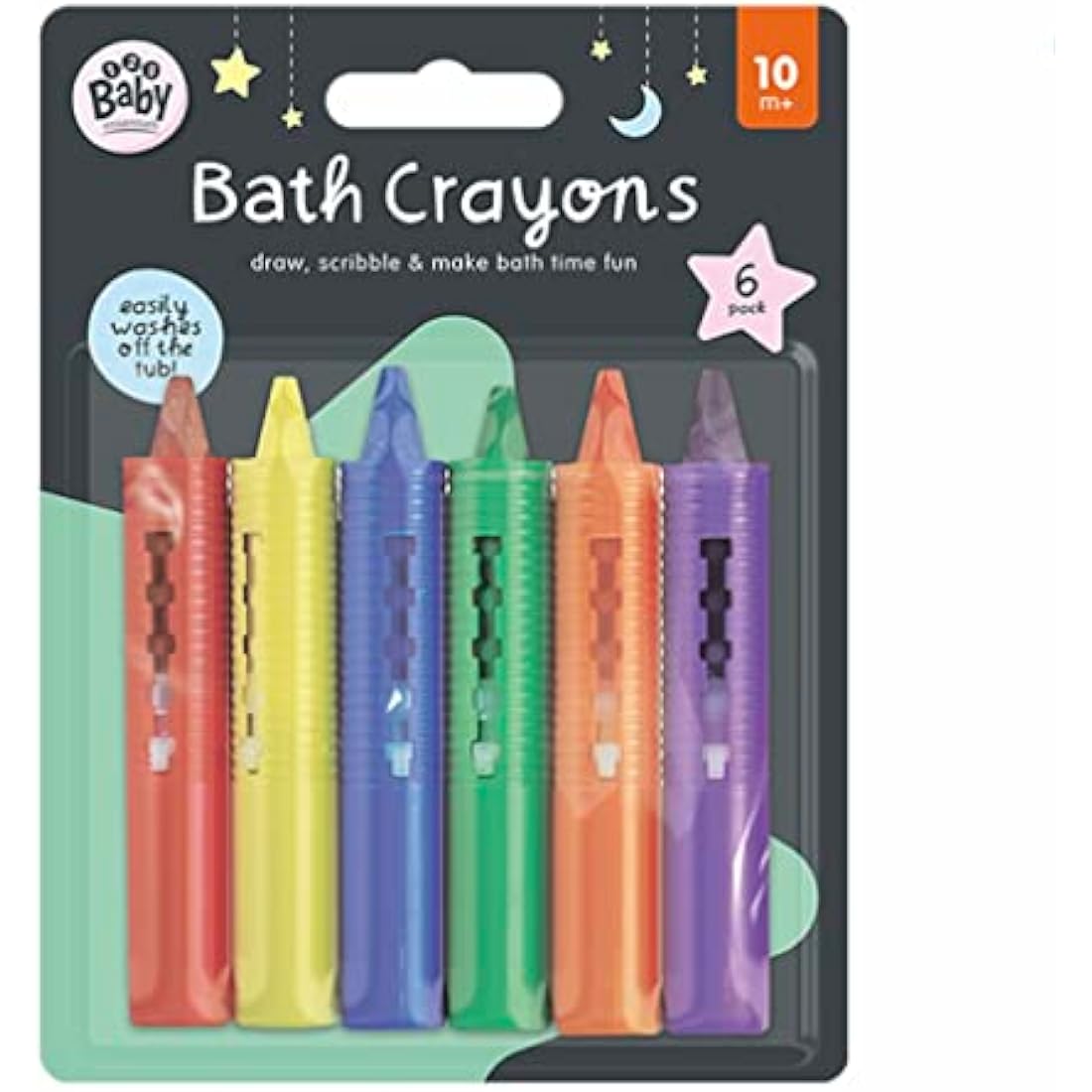 123 BABY Play-tec Bath Crayons for Draw, Develop Creativity, Imagination, Scribble and Make Bath Time Fun, Easy Washable Wipe Clean-6 Pack