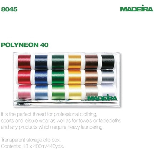 Madeira 8045 Embroidery Box Polyneon 18 Colours at 400 m