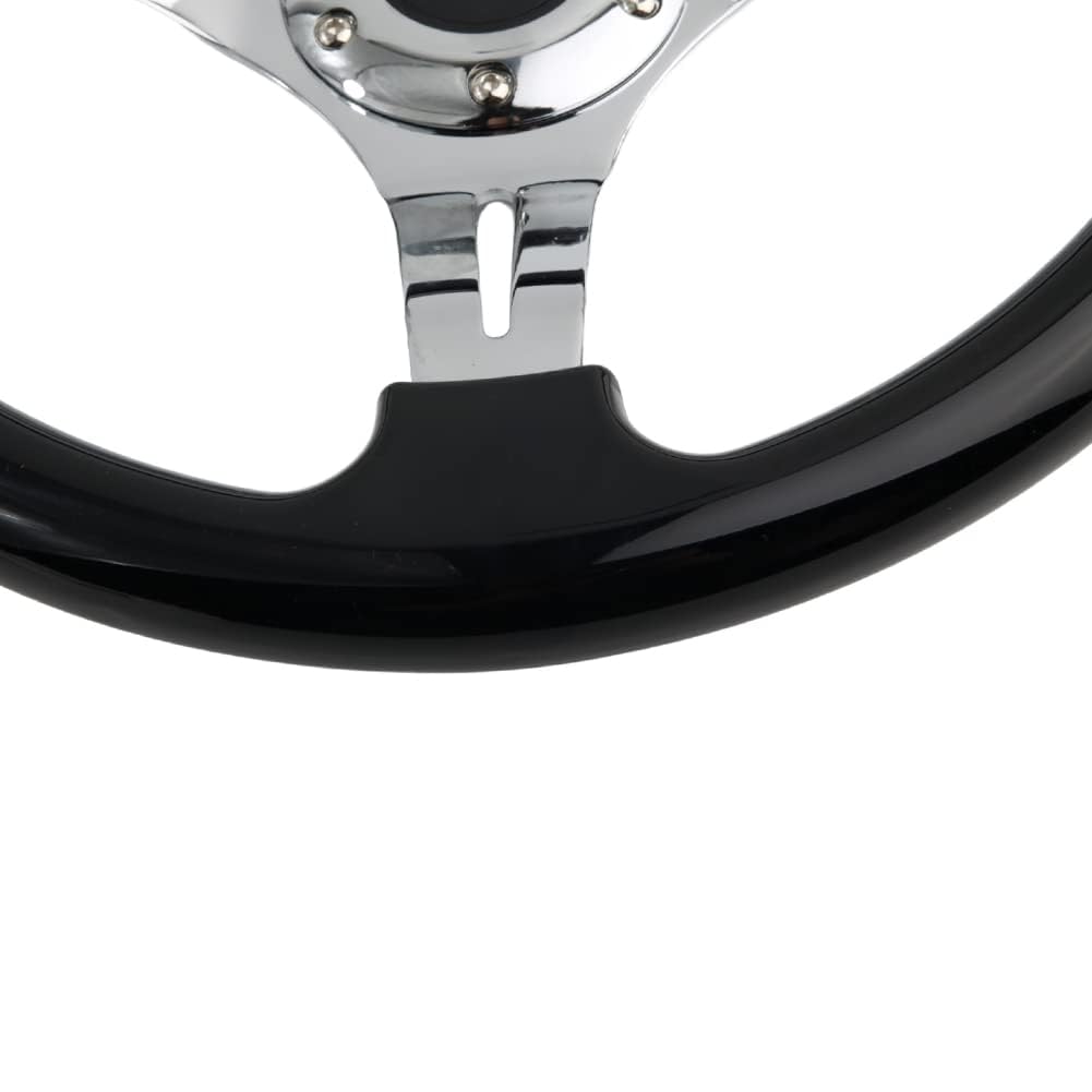 350mm Green Racing Steering Wheel Neo Chrome Spoke Universal 6 Bolts 45mm Deep Dish Classic ABS Wood Steering Wheel with Horn Button