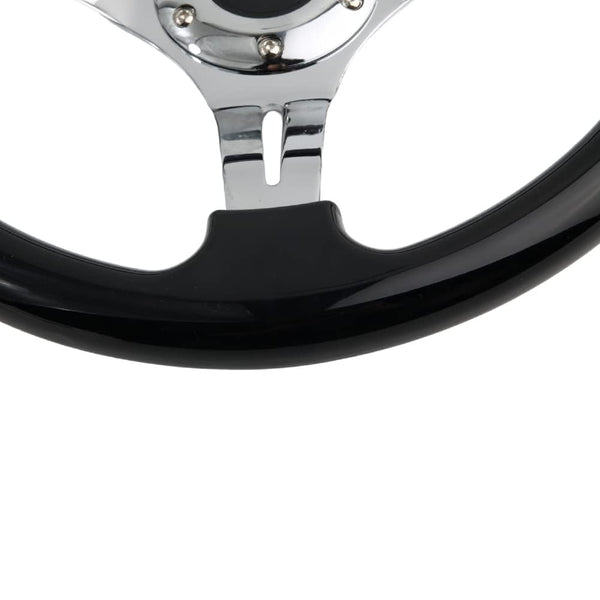 350mm Green Racing Steering Wheel Neo Chrome Spoke Universal 6 Bolts 45mm Deep Dish Classic ABS Wood Steering Wheel with Horn Button