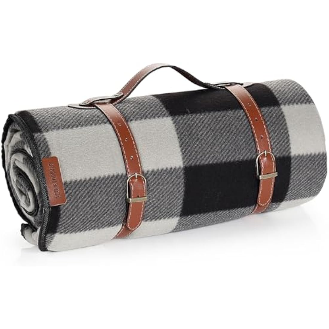 ACTIVE FOREVER Picnic Blanket Portable, 200x200CM Extra Large Waterproof Picnic Mats with Carrying Handle, Outdoor Multipurpose Rugs for Camping, Travel, Park, Beach, Garden, Black Gray Plaid