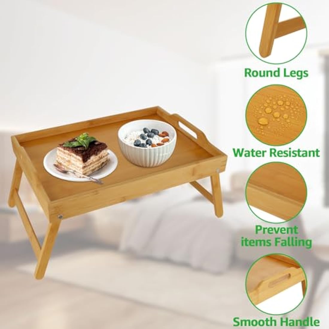 SHUESS 2 Pack Bamboo Bed Tray - 41.5 x 30 x 20.5 cm Breakfast Tray with Folding Legs - Trays for Eating on Lap, Ideal for Bed, Sofa, Eating, Platters, Working, Serving, and Drawing (Natural)