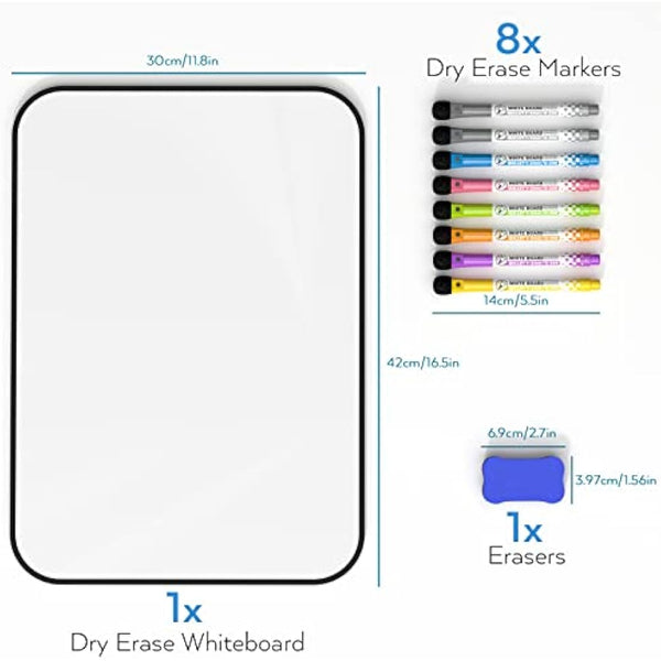 Nicpro Dry Erase Whiteboard A3, Magnetic Double Sided 30 x 42 cm White Board with Black Border, Including 8 Water-Based Pens and 1 Eraser for Kid Writing & Drawing, Student School, Classroom, Home Use