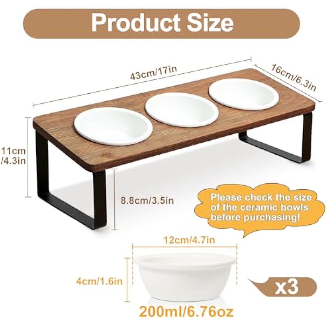 GUUSII HOME Raised Cat Bowl with Stand Kitty Dish Ergonomic Elevated Feeding Station 15° Tilted Ceramic Food and Water Bowls Set of 3 for Indoor Cats Pet Puppy Plate Anti Vomit Easy to Clean