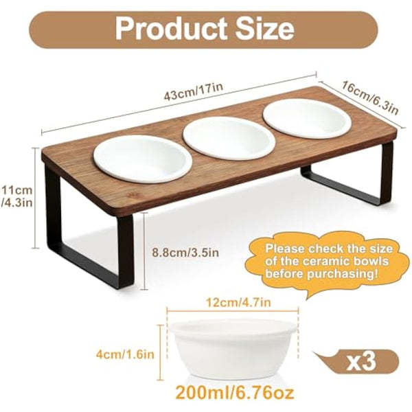GUUSII HOME Raised Cat Bowl with Stand Kitty Dish Ergonomic Elevated Feeding Station 15° Tilted Ceramic Food and Water Bowls Set of 3 for Indoor Cats Pet Puppy Plate Anti Vomit Easy to Clean