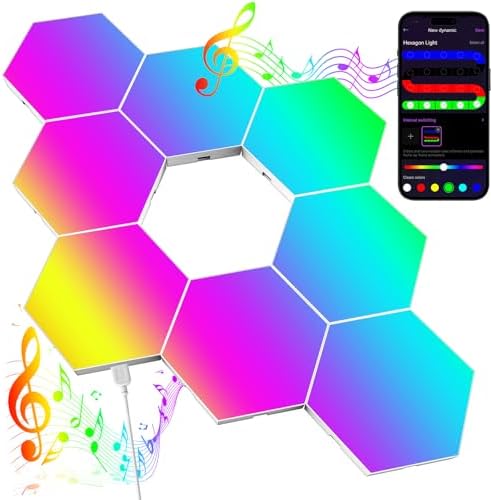 Kangtaixin Hexagon LED Wall Lights, 8-Pack RGB Gaming Panels – Hexagonal Smart Lighting with Music Sync – Perfect for Room Decor, Bar, Bedroom, and Gaming Setup