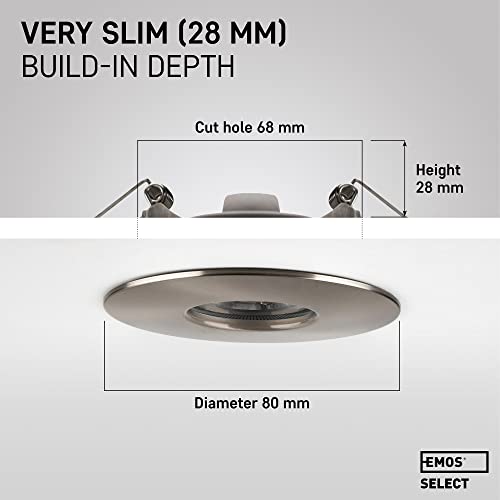 EMOS Bathroom Spot Lights Ceiling LED Waterproof IP44 | Spotlight 5W, 370lm, 3000K Warm White, 220-240V Powered | Pack of 12 recessed LED Downlights
