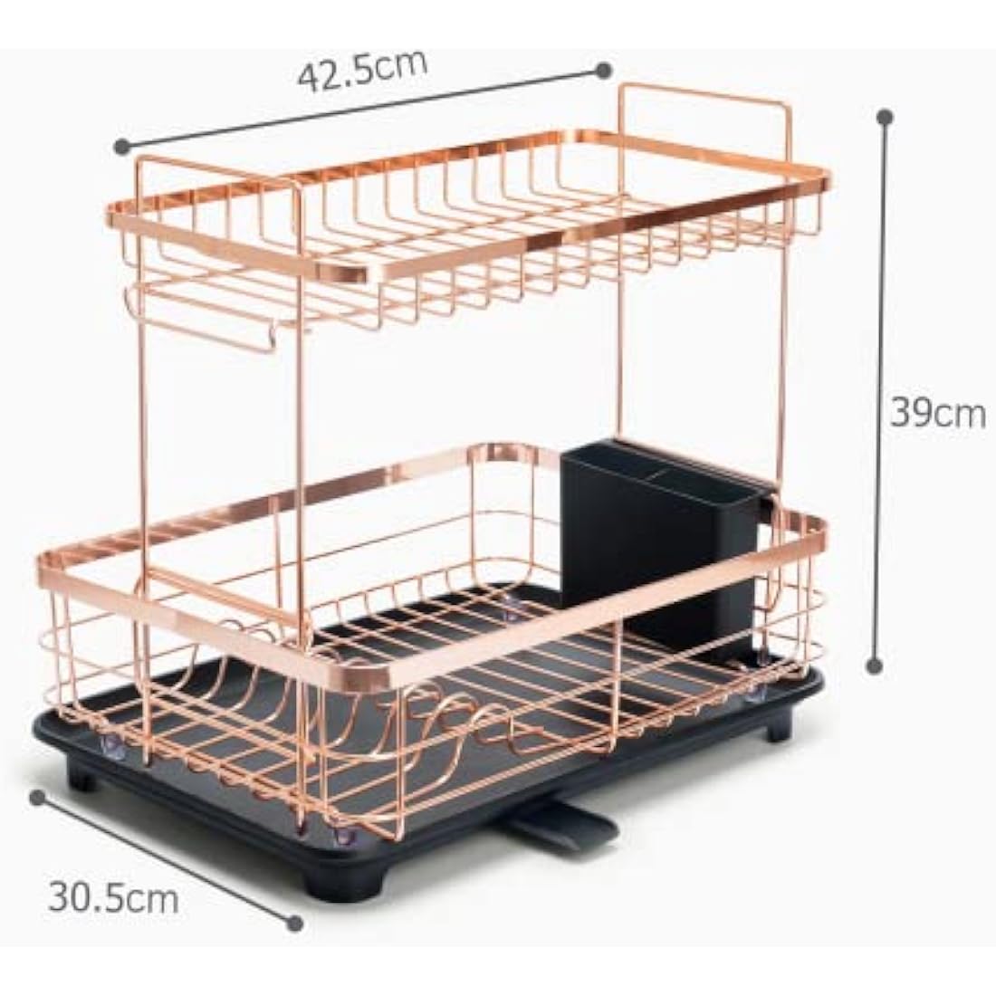Dish Drying Rack – Rose Gold, 2-Tier Organizer with Dip Tray, Utensil Holder and Large Capacity for Kitchen Countertop