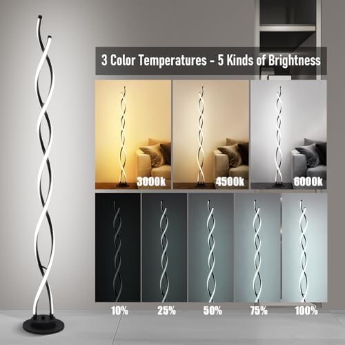 AManLife Floor Lamp,LED Floor Lamps for Living Room,3 Color Temperature & 5 Brightness Levels Standing Lamp,55'' Black Lamps for Living Room with Remote Control and Foot Switch.(with UK Plug)