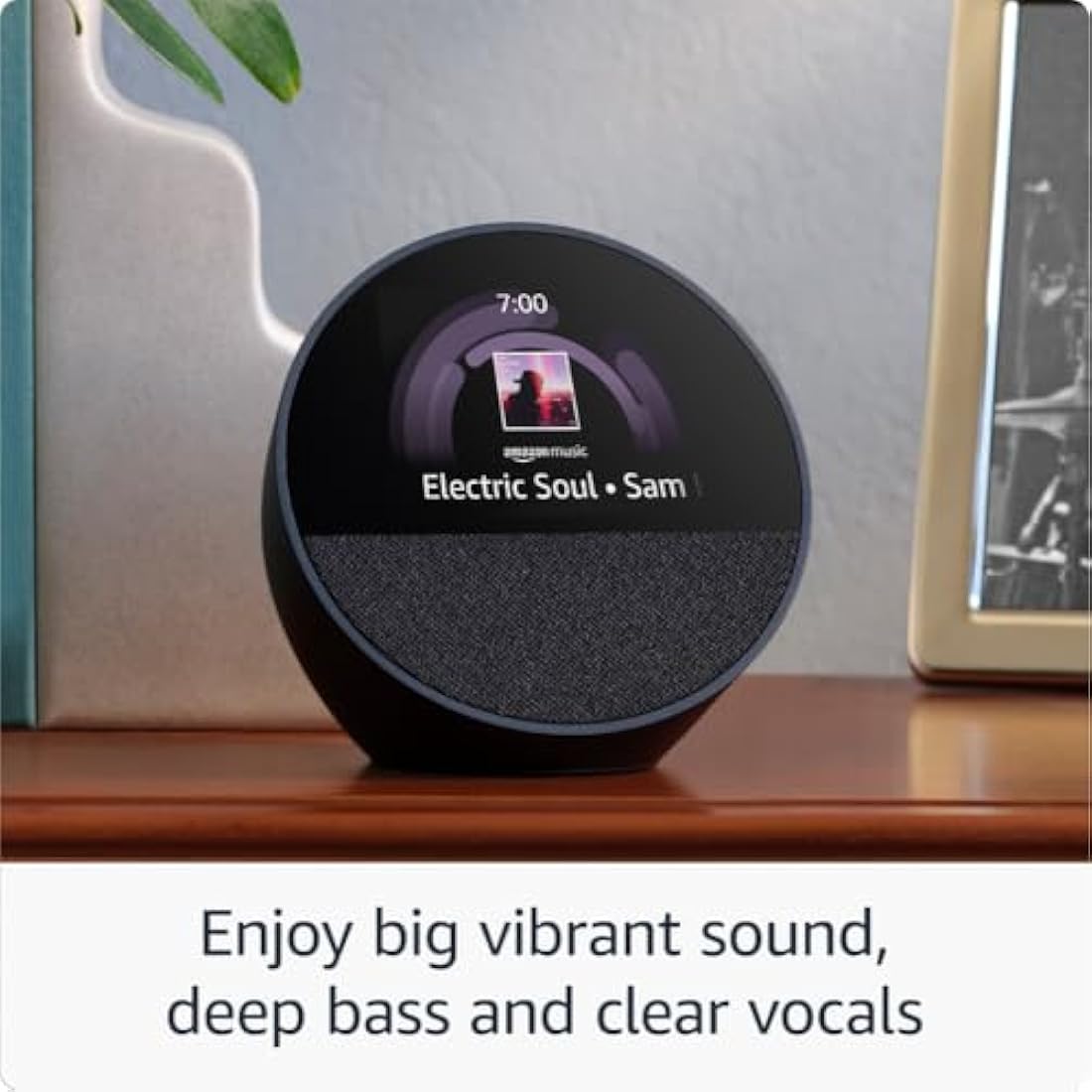 Echo Spot (2024 release), Smart alarm clock with vibrant sound + Alexa, Black