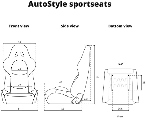 Sport seat 'AK' - Black Synthetic leather + Yellow stitching - Dual-side reclinable back-rest - incl. slides