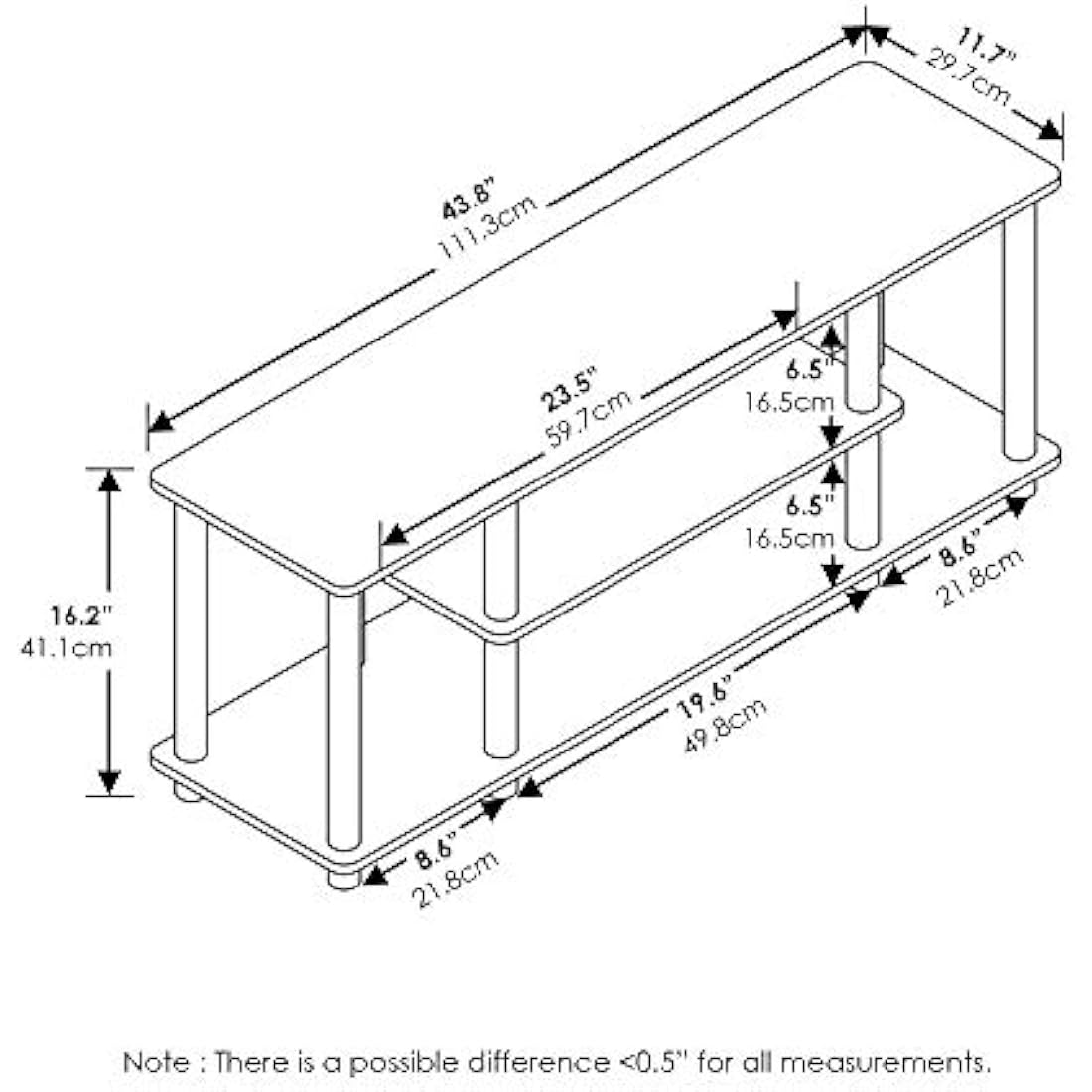 Furinno 12250R1WN/BK Turn-N-Tube No Tools 3D 3-Tier Entertainment TV Stands, Walnut/Black
