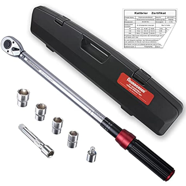FOURROBBER Torque Wrench Set 1/2-inch Drive Click Bicycle Torque Wrench Dual-Direction Adjustable 90-Tooth Torque Wrench with Buckle 20-220Nm,Accuracy ± 3% Visit The Store