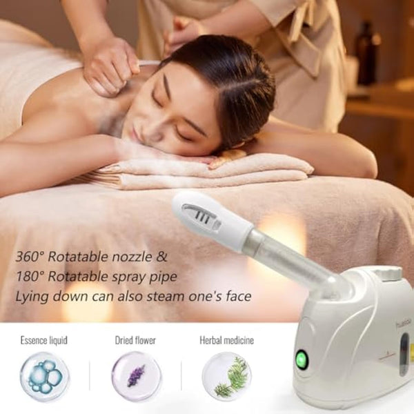Facial Steamer Professional Spa Home Facial Steamer Sauna Pores Cleanse Warm Mist Moisturizing Beauty Instrument with Aromatherapy Design (White 80ml)
