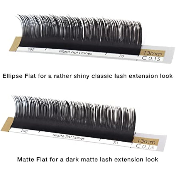 LASHVIEW Ellipse Flat Eyelash Extension,Flat Eyelash Extension supplies,Individual Lashes,0.15mm C Curl Mixed Length,Lash Extension,Semi-Permanent,Extremely Light & Soft,Professional Salon Use