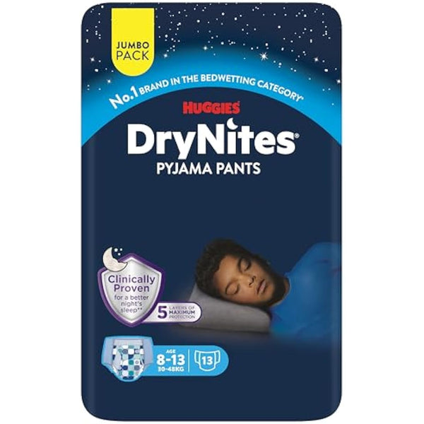 HUGGIES DryNites, Pyjama Pants, Boys 8-13 Years (30-48KG),52 x Bedwetting Pants, Up to 100% Leak Free Nights