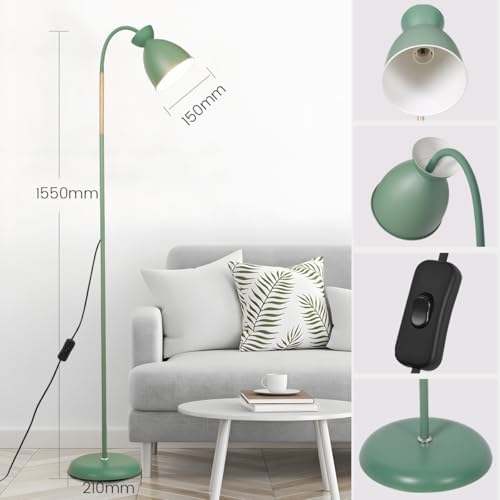 Amdelne ARKA Adjustable Floor Lamp, Bohemian Corner Lamp Scandinavian Modern Reading Light, Standing Lamps for Living Room, Bedroom, Dining Room, Office, 155cm, Metal, Wood, E27 (Bulb Not Included)