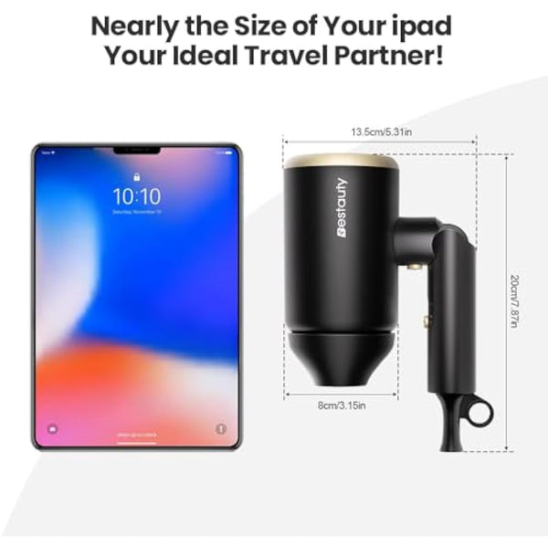 Bestauty Hair Dryer Travel Hair Dryer, Powerful Ionic Hairdryer with 3 Temperature Settings and Cool Button for Women & Men, Foldable Portable Lightweight Hairdryer with Diffuser and Storage Bag