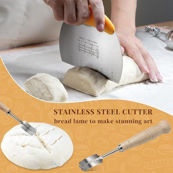 Sopito Sourdough Starter Kit, 9" Round & 10" Oval Banneton Proofing Basket Set with Bread Lame, Dough Whisk, Cloth Liners & Storage Bag, Bakery-Grade Sourdough Prooving Basket