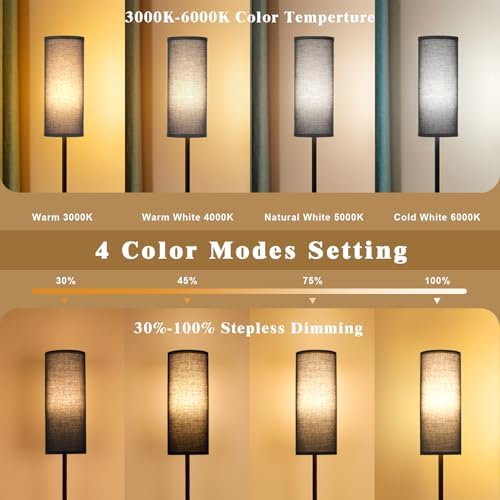 Aooshine Floor Lamp for Living Room, Black Corner Floor Lamp with Dimmable 3 Color Temperatures, Standing Lamp with Remote Control(Bulb Included