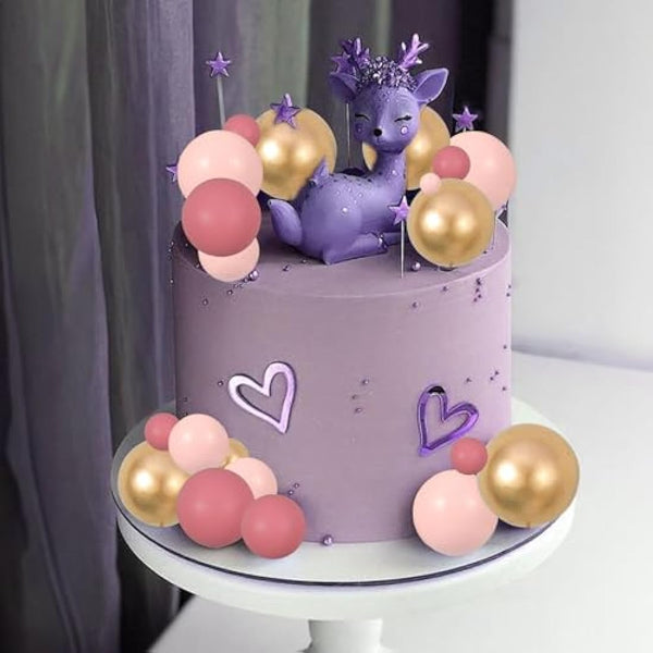 Gyufise 30Pcs Pink Gold Ball Cake Toppers Mini Balloon Cupcake Toppers DIY Foam Ball Cake Insert Decoration for Wedding Anniversary Birthday Party Supplies Decorations
