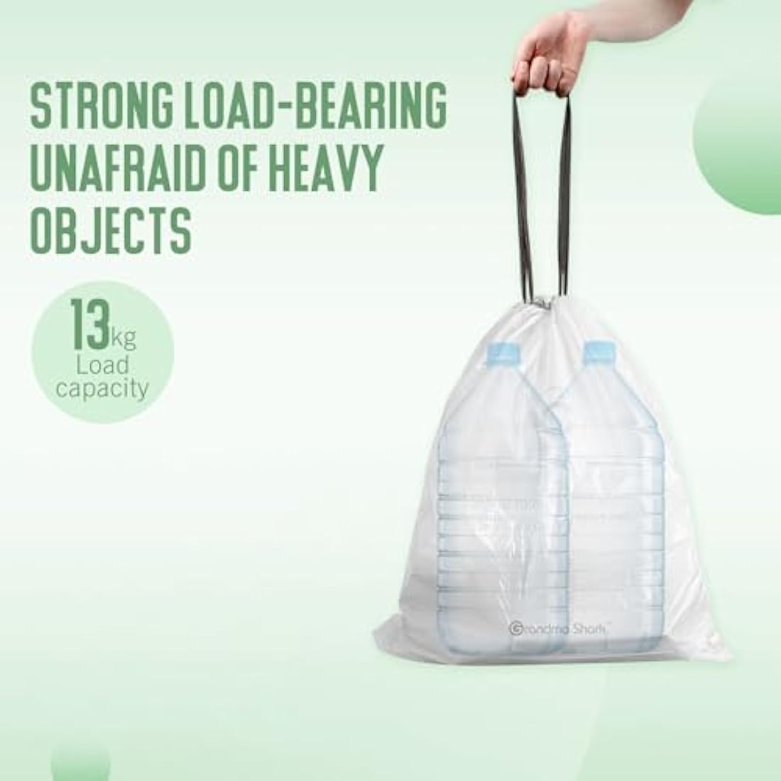 GRANDMA SHARK 10L - 15L Bin Bags Liners Drawstring Trash Bag, Handle Waste Bags, 60 Garbage Bag, Super Strong, Anti-drip Unscented, 47 × 54 cm